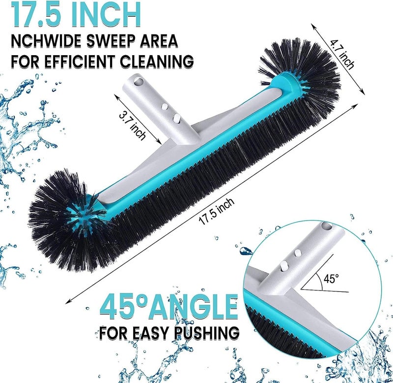Unipool Swimming Pool Brush Head with Round Ends,17.5" Heavy Duty Aluminum Back Head for Cleans Walls, Tiles & Floors, 7 Rows Premium Nylon Bristles with EZ Clips (Blue Black) - Image 2